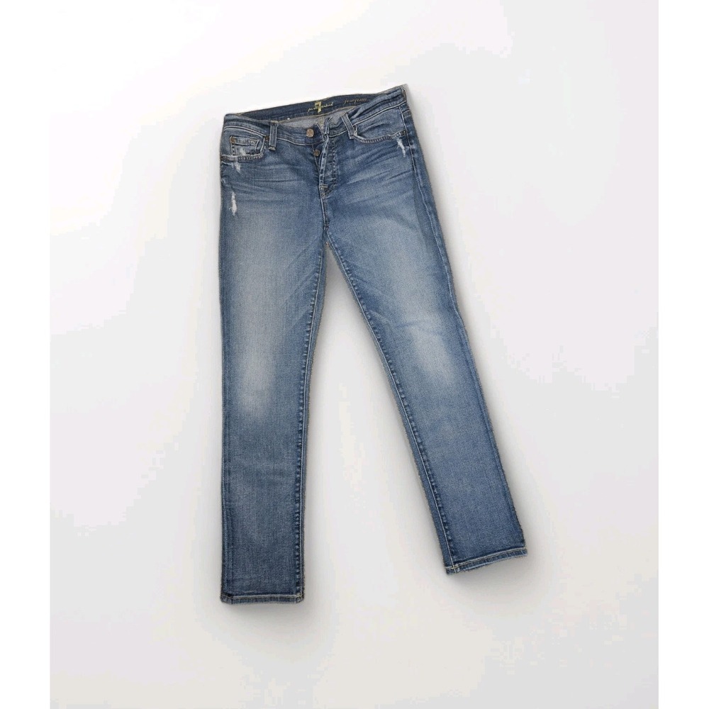7 FOR ALL MANKIND Josefina Skinny Boyfriend Jeans  27 Distressed  USA Button Fly